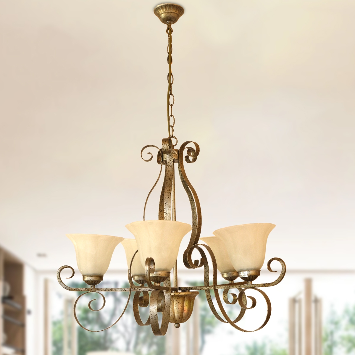 Uplight Chandelier 5Arms HLH-24108 -Brown