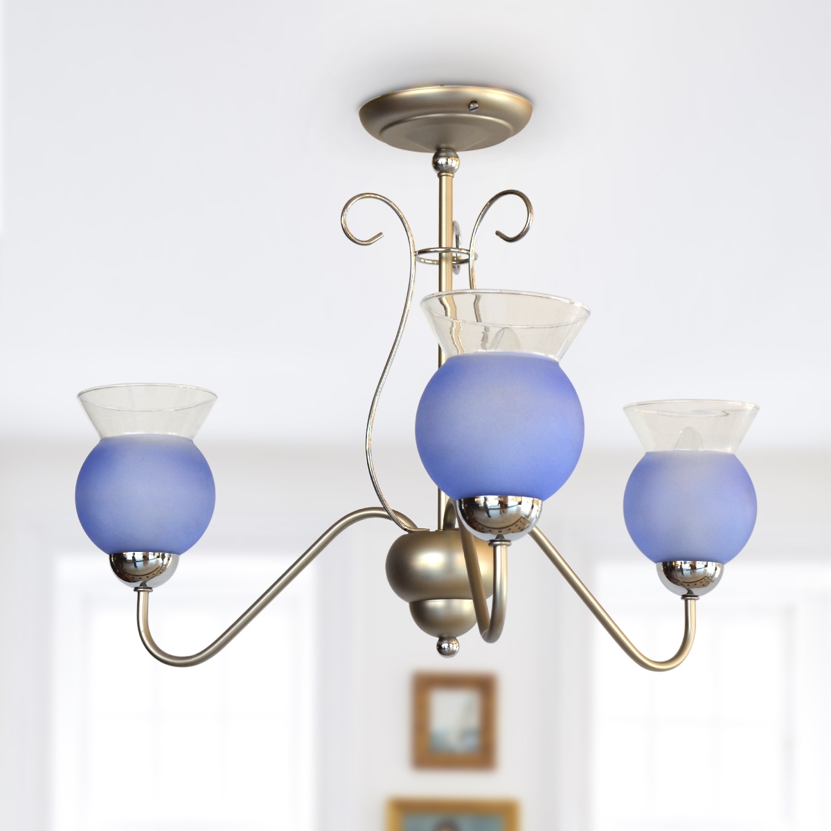 Italy Uplight Chandelier 3 Arms 246 - Gray Blue Glass