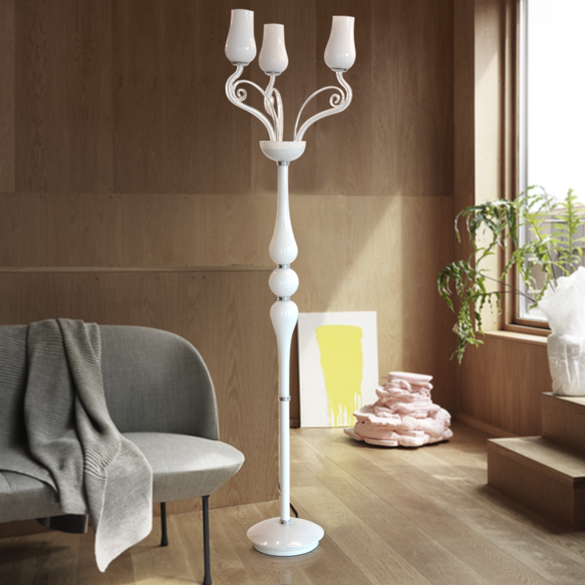 Glass Stand Floor Lamp-ML13009001-3xE14-White