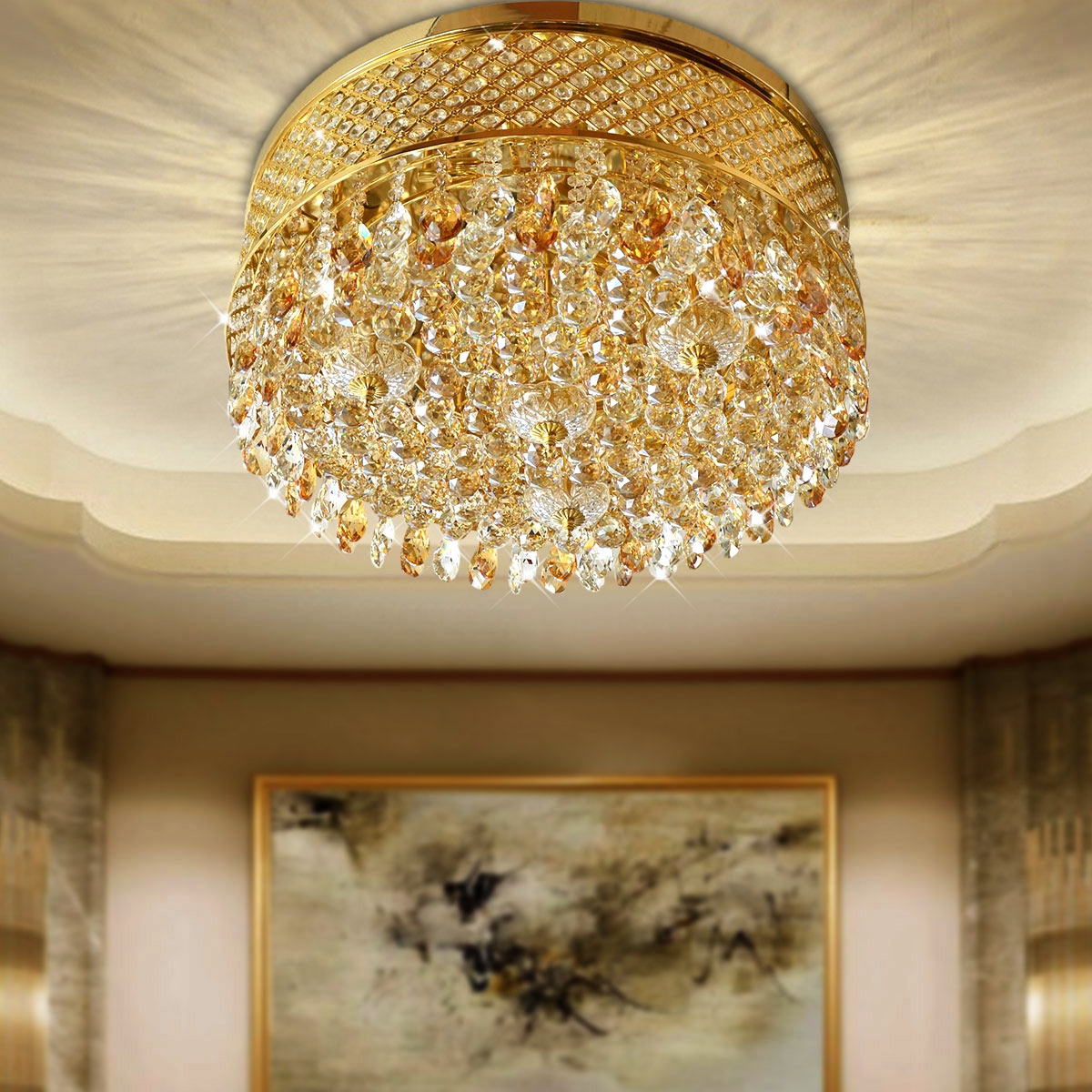 Indoor Crystal Ceiling Light D70 KJ-602001B/5C - Gold