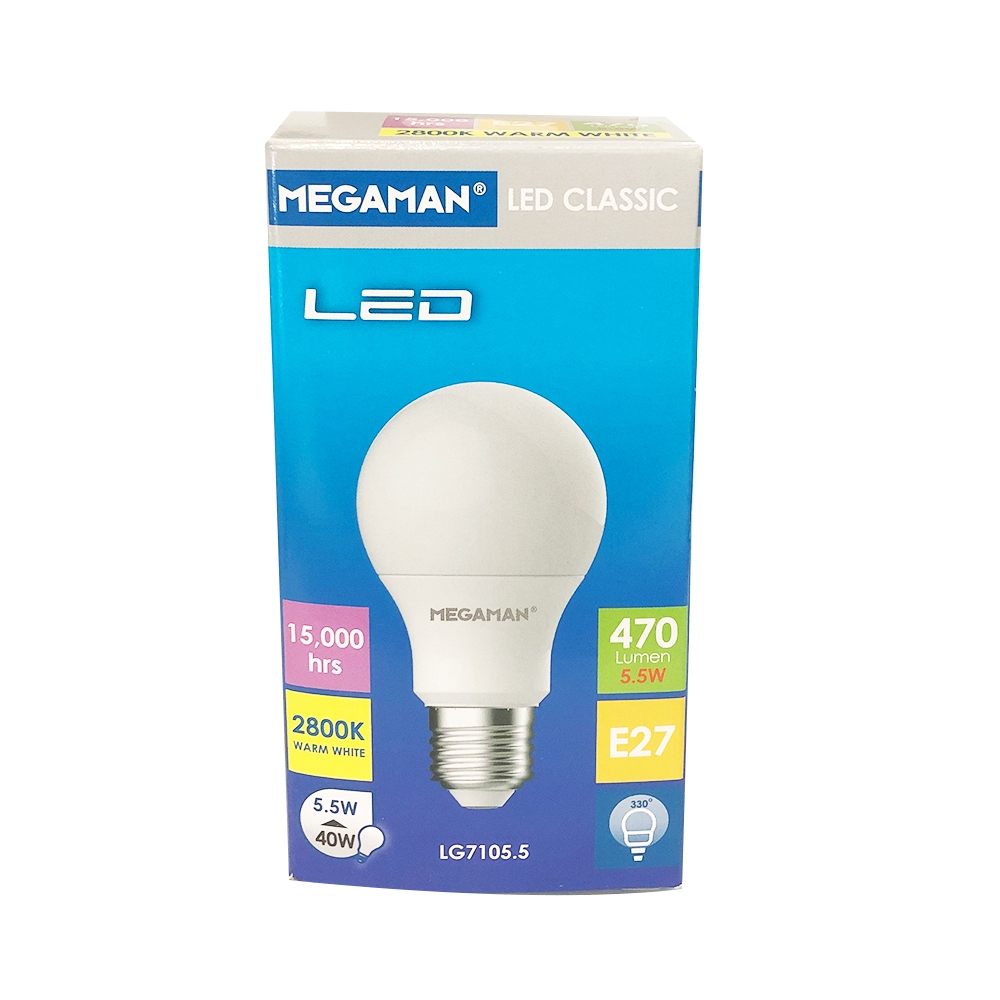 Megaman E27 LED Classic GLS Bulb LG7105.5 5.5W  2800K - Warm White