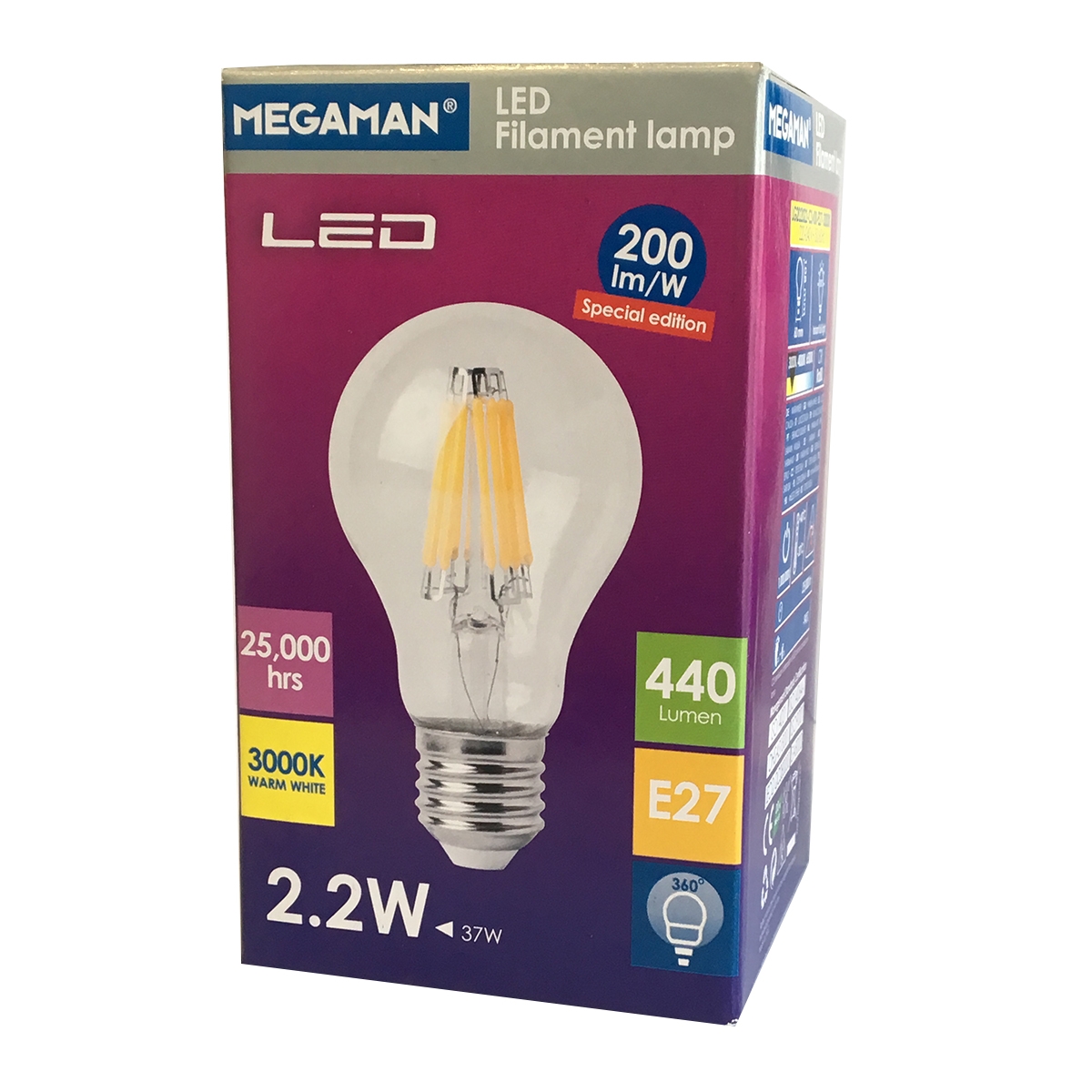 Megaman E27 Special Edition LED Classic Filament Bulb LG202022-CSv00 2.2W 3000K - Warm White 