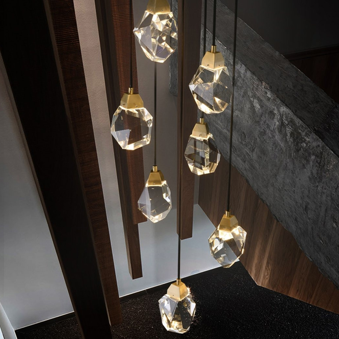 Modern Hanging Light 7 Crystal Stones Ceiling Light 8178- Bronze