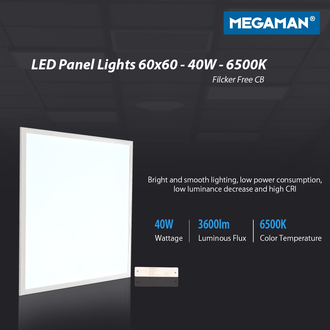  إضاءة  من شركة ميجامان - موفرة للطاقة - اللون أبيض 60X60(6500K)40W