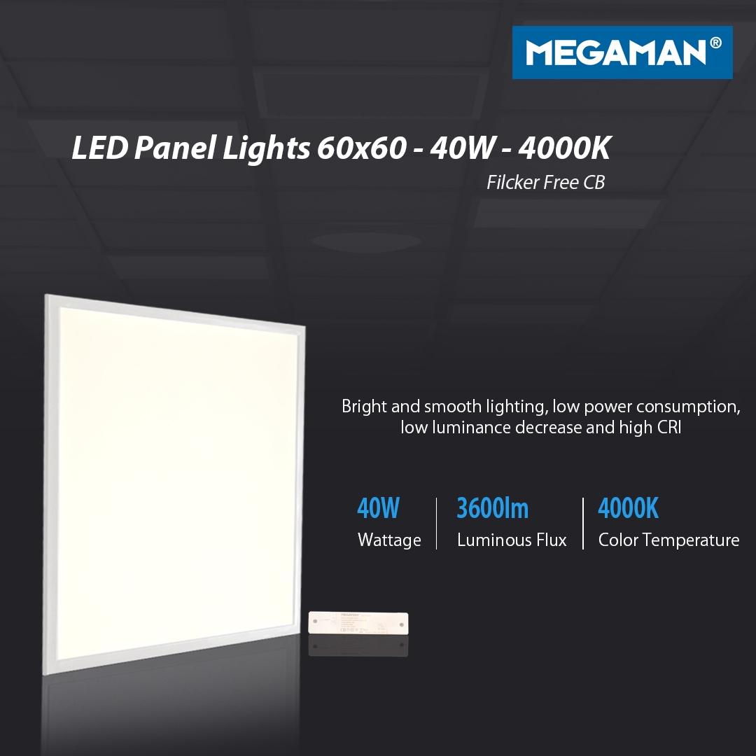  إضاءة  من شركة ميجامان - موفرة للطاقة - اللون أصفر فاتح 60X60(4000K)40W