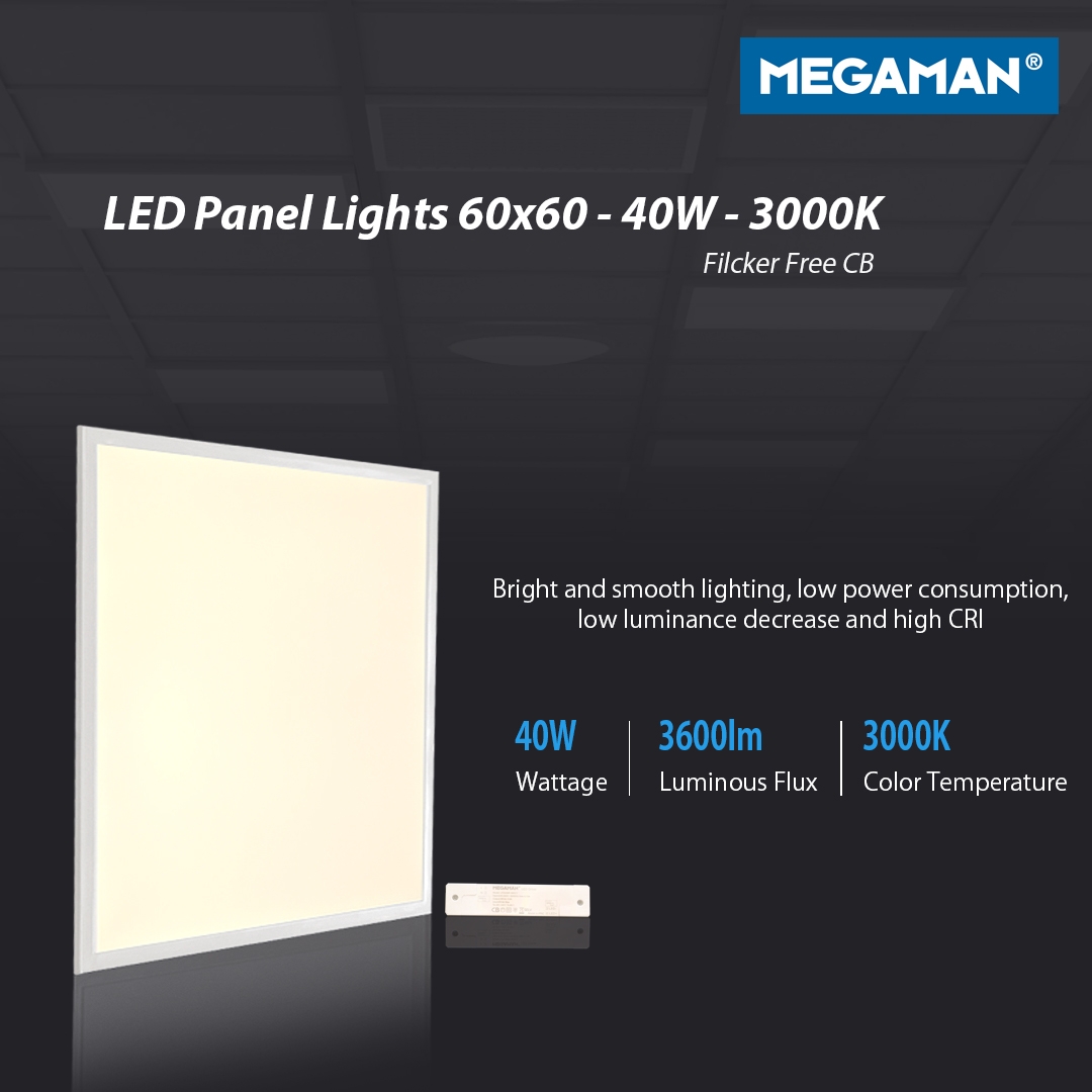  إضاءة من شركة ميجامان-موفرة للطاقة- اللون أصفر 60X60(3000K)40W