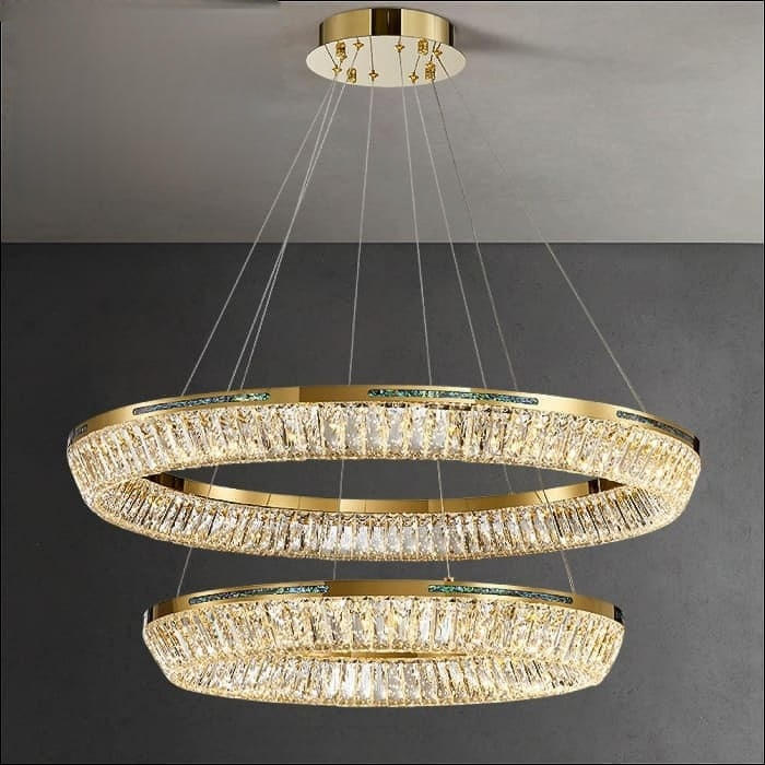 Titanium Gold 2 Rings K9 Crystal 236W Stainless Steel Clickable J-8083 Luxury Ceiling Light - Gold 