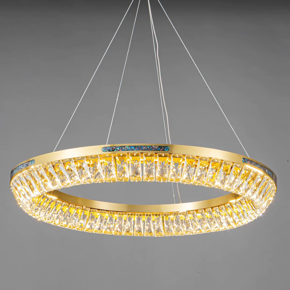 Titanium Gold 1 Ring K9 Crystal 100W Sainless Steel Clickable J-8083 Luxury Ceiling Light - Gold 