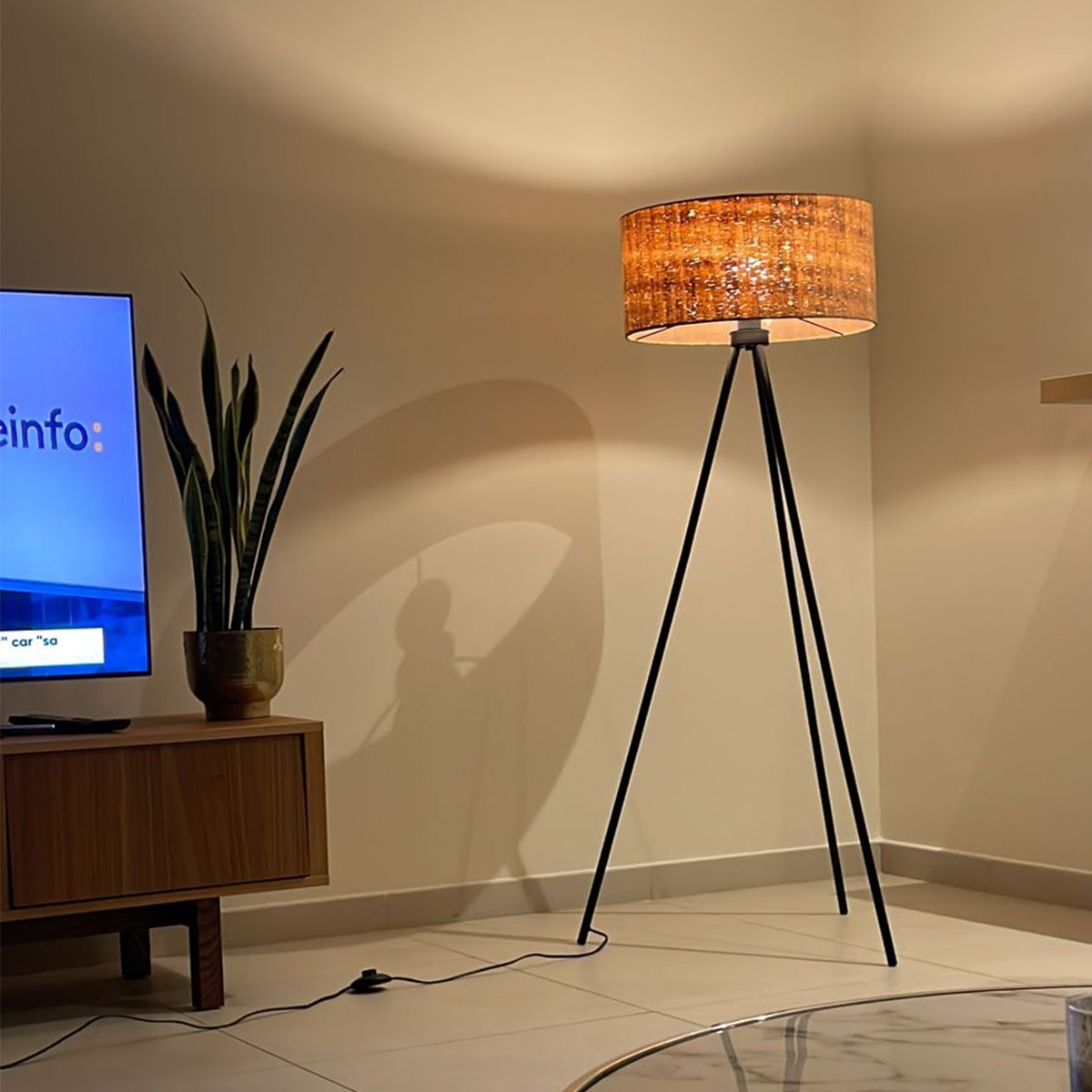 Sleek Tripod Modern Mounir Floor  Lamp -  Matte Black / Cork