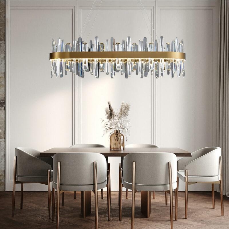 Modern Hanging Light 80LED Glass Iron Crystal Oval TLD20200813  - Gold
