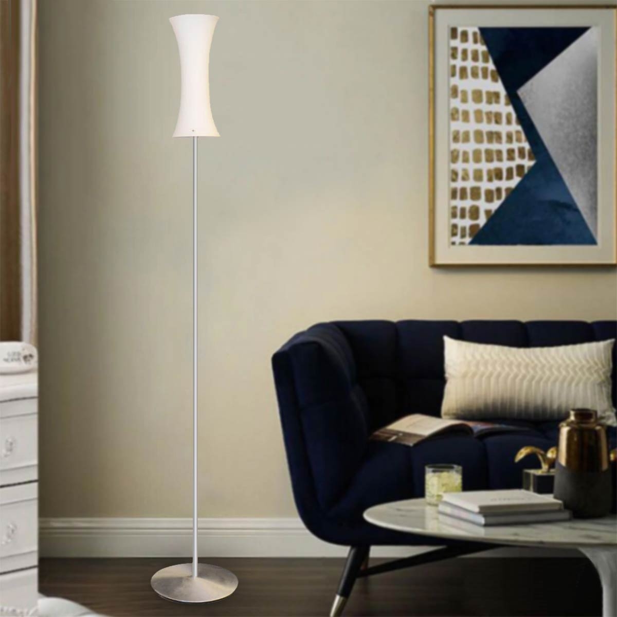 Glass Stand Floor Lamp Spain Sqx - White